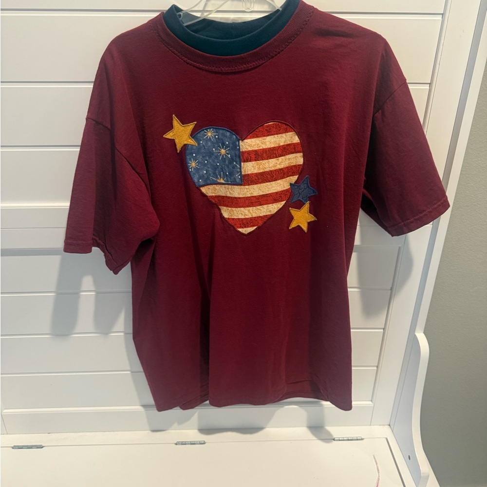 Jerzees Maroon‎ Patriotic Short Sleeve Tee Large
